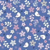 Spring simple flowers and birds seamless pattern vector