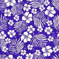 Hawaiian seamless pattern with hibiscus flowers and palm leaves pattern. Print for serf clothes vector