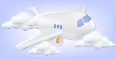 Airplane with clouds cartoon icon. Vector 3d render