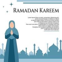 Ramadan Design Template for Instagram Post or Greeting Card with Muslim Character Illustration vector