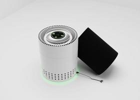 3d rendering of an air purifier with air filter isolated on white. top view with touch screen. photo