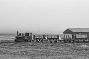 Abondoned settlement in Spitzbergen in black and white photo