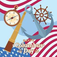 Different vessel objects like anchor and compass Columbus day concept Vector illustration