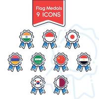 Set of silk medal icons with flags vector