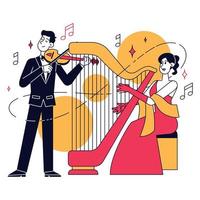 Isolated cute couple charactesr playing classic music concept Vector