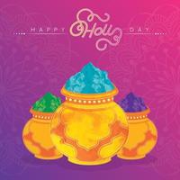 Group of artisan vase with colored powders Holi Festival Vector