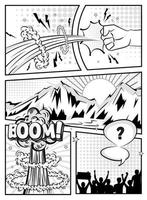 Monochrome comic page with explossion and expressions Vector