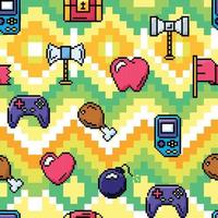 Videogame seamless pattern background with axe hammer and meat icons Vector