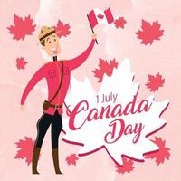 Cute male forest ranger with flag of Canada Happy Canada day Vector