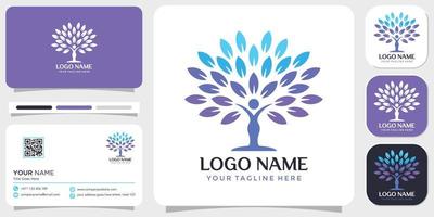 Abstrack human Vector people tree logo with business card template