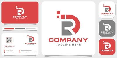 Logo pixel letter DR or RD company brand design with business card template vector