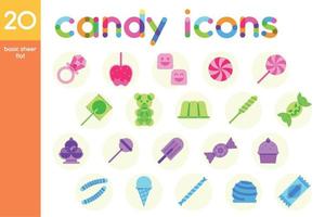 Isolated set of colored candies sheer flat icons Vector