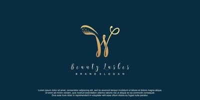 Beauty lashes logo with initial letter W concept and unique style design icon premium vector