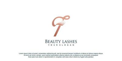 Beauty lashes logo with initial letter T concept and unique style design icon premium vector