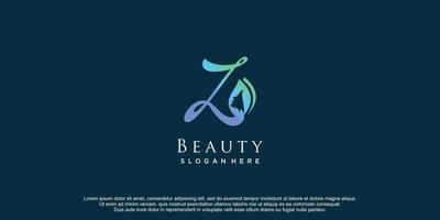 Beauty women logo with monogram initial Z and nature concept element premium vector