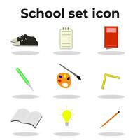 set of school icons, back to school button vector