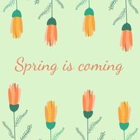 Bright spring background with flowers and the inscription spring is coming vector