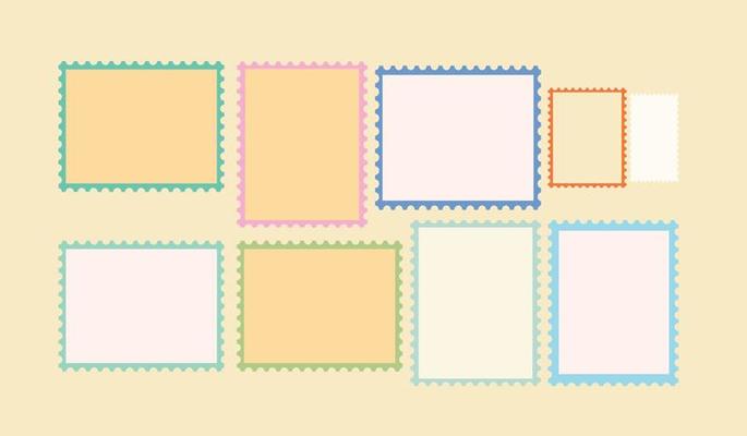 Blank Postage Stamps frames set, stock vector.
