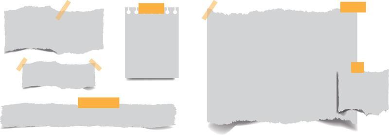 Set of notepad pages with paper curl, isolated on white background