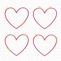 Set of hearts with beige sticky tape. Mockup for your design. Empty white frames in the shape of hearts. Blank template isolated on a transparent background. Photo card collage. vector