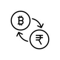 BTC, Bitcoin to INR, Indian Rupee exchange currency icon in line style design isolated on white background. Editable stroke. vector