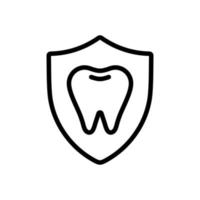 A tooth in shield, teeth protection concept icon in line style design isolated on white background. Editable stroke. vector