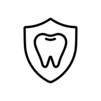 A tooth in shield, teeth protection concept icon in line style design isolated on white background. Editable stroke. vector