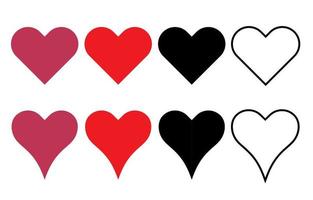 Collection of heart icon - Red, black and outline. Love symbol Concepts. Vector illustration flat design isolated on white background.