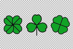 Green Shamrock clover vector icon. St Patrick day symbol, leprechaun leaf sign. Shamrock clover isolated, flat decorative element.