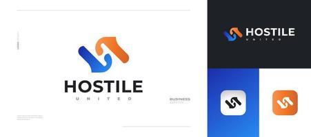 Abstract and Modern Letter H Logo Design with Negative Space Style in Blue and Orange Gradient Combination vector