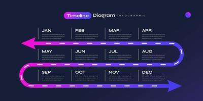 moderno y vistoso infografía diseño modelo con calendario y flechas . cronograma diagrama presentación diseño con 12 opciones vector