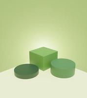 3D display podium on green background.Pastel beige background and Green cylinder stand concept.Geometric platform show cosmetic product.Pedestal product.Abstract background.Minimal mockup 3d render. photo
