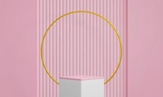 Podium 3D on pink backdrop.Product display presentation.Abstract scene background.Realistic circle stand.Pedestal product on Minimal scene.Geometric platform show cosmetic product, mock up.3D render photo