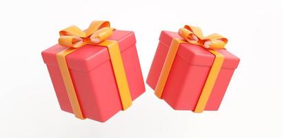 Gift box 3D collection.Set of realistic 3d gifts box.Red gift box on white background isolated.christmas and holiday season.valentines day gift.Merry Christmas and Happy New Year. 3D render photo