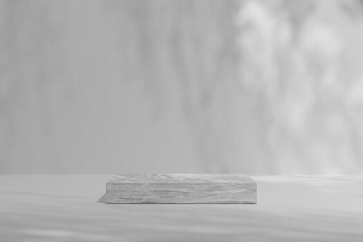 Podium 3D on white backdrop.Product display presentation.Abstract scene leaf shadow background.Marble stand.Pedestal product Minimal scene.Geometric platform show cosmetic product,mockup.3D rendering photo