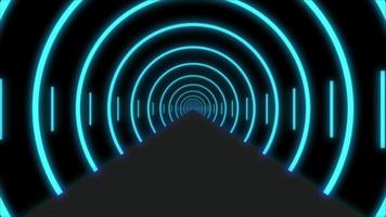 un interminable túnel de circulo conformado neón azul luz, 3d resumen túnel. antecedentes futurista túnel video