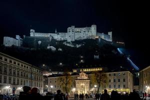 night view of Salzburg castle view landscape panorama photo