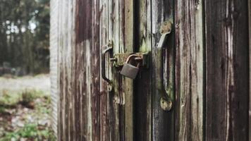 shed in the forest closed with a padlock video