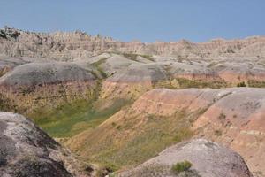 Rugged Badlands Landscape with Yellow Rolling Mounds photo