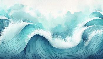 Watercolor textured waves blue pastel color wavy background photo
