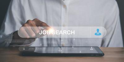 career search ideas, recruitment, HR search, form websites and job applications, employment management of agencies with Internet technology, businessman showing online job search icon photo