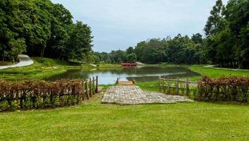 beautiful natural lanscape scenery, lake with wooden bridge, nature wallpaper, landscape background photo