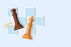 queen take a checkmate on chess board game. concept of business strategy and win competition. paper cut style vector