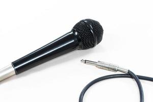 Close up microphone on white background photo