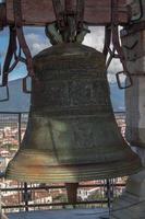 pisa leaning tower terrace bronze bell close up detail view photo