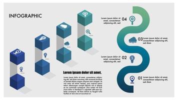 Isomatric infographic 4 column road map and green color for business presentation vector