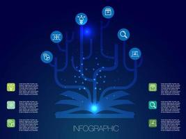 6 informations infographic light book shape blue background illumination vector