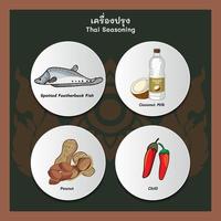 4 of essential Ingredients of Thai food cooking vector