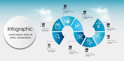 Infographic 8 step road map for business chart to present data, progress, direction, clean design vector