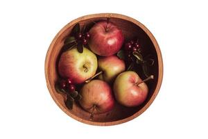 859 Brown bowl with red apples isolated on a transparent background photo